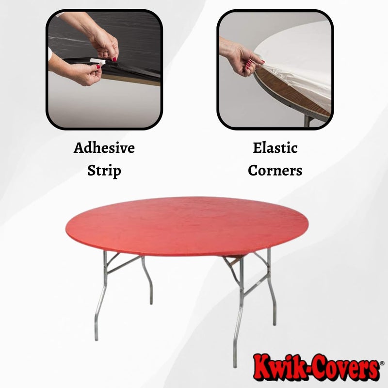 Kwik-Covers 60" Round Fitted Plastic Table Covers, Bundle of 5 (Red) - Image 3
